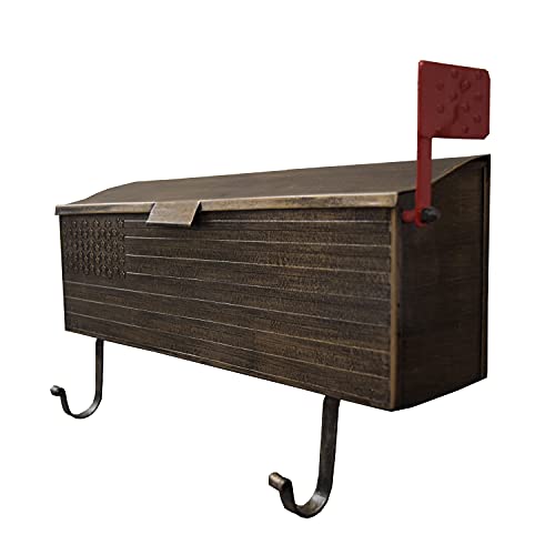 Image of Oakland Living AZ620-ANTIQUE-BRONZE Antique Bronze Patriotic Metal Outgoing Mail Flag and Newspaper Hangers Wall Mount Mailbox