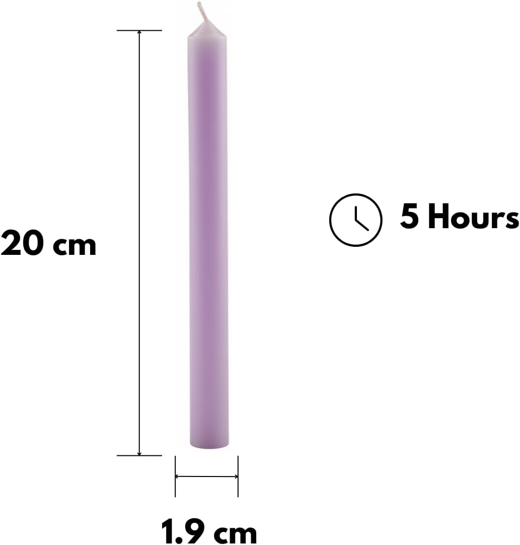Cylindrical Candles Full Colour Diameter 1.8 cm Pack of 12 - Light Purple