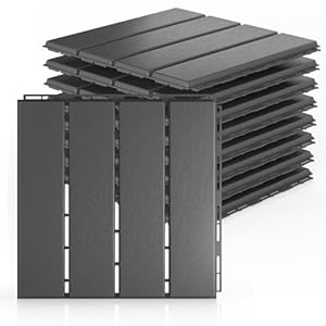 9 Pack Plastic Interlocking Deck Tiles, 12″x12″ Patio Deck Tiles, Waterproof Outdoor Flooring All Weather Use, Patio Floor Decking Tiles for Porch Poolside Balcony Backyard, Dark Grey