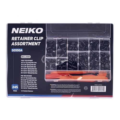 Image of NEIKO 50550A Retainer Clips Assortment, 245pc Automotive Fasteners, Car Bumper Clip for Fender Liner, Door Panel Plastic Clips, Plastic Rivets, Trim Removal Pry Bar Tool, GM, Toyota, Ford, Honda