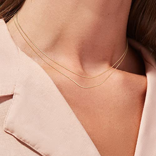 Image of Freekiss Layered Necklace Set for Women Stackable | Herringbone Snake Cuban Rope Chain, Dainty Choker, Layered Stackable, Non Tarnish, Hypoallergenic, Adjustable 14-18.5 inch