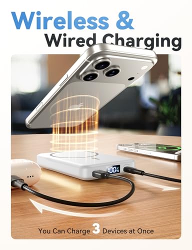 Image of Magnetic Portable Charger 10000mAh, Fast Charging MagSafe Battery Pack | 20W USB-C Fast Charging PowerBank with LED Display,Travel Essentials Wireless Charger for iPhone 17 /16 /15 /14 /13 /12, White