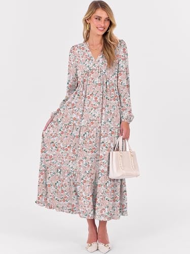 ANRABESS Womens Long Sleeve Boho Maxi Dress 2025 Fall V Neck Floral Striped Casual Loose Fit Beach Vacation Dresses3