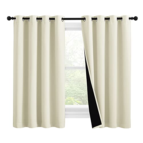 NICETOWN Warm Curtains for Winter, Bedroom Full Blackout Curtain Panels, Great Job for Blocking Light, Complete Blackout Draperies with Black Liner for Night Shift (Beige, Set of 2, 55 by 57
