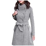 Wollmantel Damen Warme Winterjacke Herbst Trenchcoat Windjacke mit Revers und langen Ärmeln Cardiganbluse mit zwei Knöpfen Mittellange schmale Übergangsjacke Wintermantel Damenmantel Damenjacke