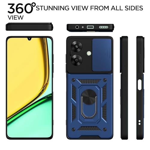 Image of Pikkme Back Cover for Realme Narzo N61 / Realme C61 4G | Sliding Camera Shield with Ring Stand | D10 Full Camera Protection Bumper Case (Blue)