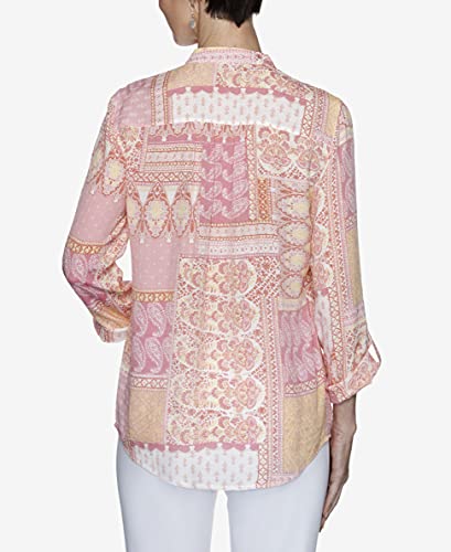 Ruby Rd. Women's Polynesian Patchwork Top, Orange Multi, S #TOP5