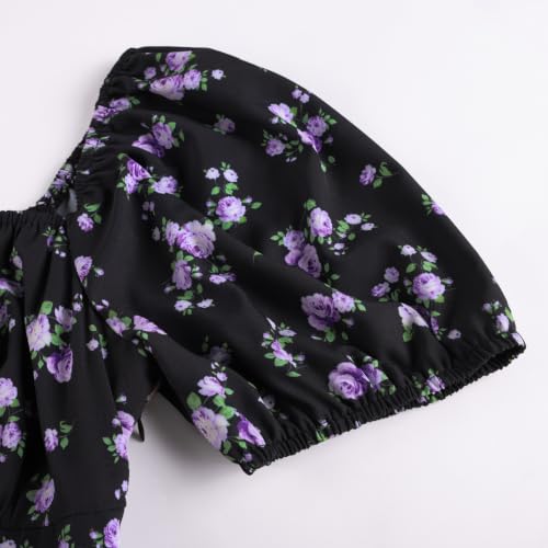 Image of Scarlet Darkness Women's Floral Corset Dress with Split 2026 Summer Spring Square Neck Midi Milkmaid Dresses