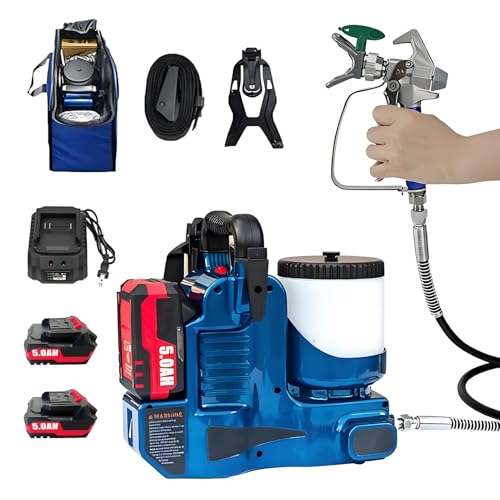 EpyGnom Pulverizadores de Pintura Portátiles Sin Aire, Máquina de Pulverización de Pintura Inalámbrica de Alta Presión de 550 W, Batería de Litio 21 V, 1,1 L/Min, 6 Velocidades Ajustables 2battery