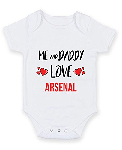 Cheyan Me and Daddy Love Arsenal - Personalised Football Team Baby Boy Girl Unisex Short Sleeve Vest Bodysuit 3-6 Months White