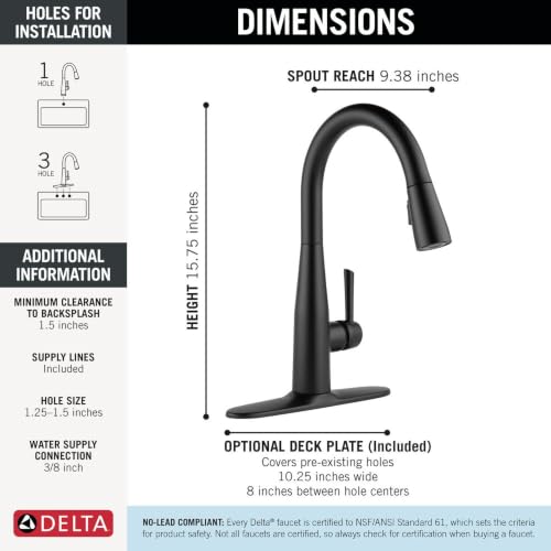 Image of Delta Faucet 9113-BL-DST Essa Single Handle Pull-Down Kitchen Faucet with Magnatite Docking and Touch-Clean Spray Head, Matte Black