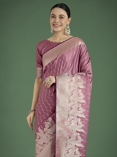 Image of Monjolika Fashion Women Divine Dusty Zari Weaving Banarasi Satin Silk Trendy Saree For Festival Wear With Matching Blouse Piece
