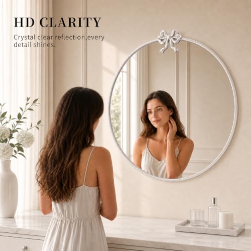 Image of 24 Inch White Circle Mirror Round Wall Mirror Vintage Bow Mirror Decor