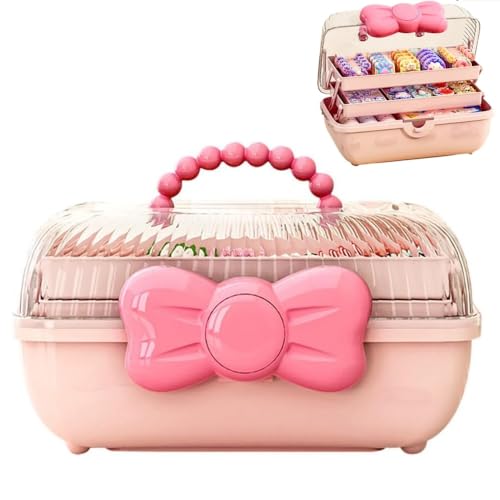 Image of Gujuja Bow Knot Hair Accessories Organizer Box Cute Dust Proof Childrens Jewelry Storage Box 3 Layers Plastic Storage Box for Hair Clips,Headbands,Hair Bands,Jewelry,Etc