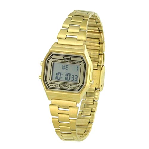 SAMI-RSD78857AZ Reloj de Pulsera Sami Digital con Carcasa y Correa de Metal Dorado Estilo Retr