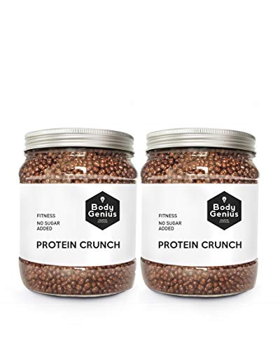 BODY GENIUS Dúo Protein Crunch (Chocoavellana). 2x500g. Cereales Proteicos. Bolitas de Proteína Recubiertas de Chocolate Sin Azúcar. Bajo en Hidratos. Snack Fitness. Hecho en España.