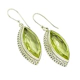 Juego de pendientes colgantes de marquesa de cuarzo limón, piedra facetada, plata de ley, diseño de gota ligera, joyería de piedras preciosas verdes naturales, hechos a mano, elegante, accesorio de