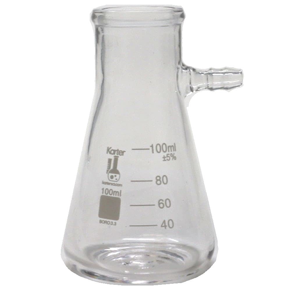 100ml Heavy Wall Filtering Flask, Tubulation, Graduated, Borosilicate 3.3 Glass, Karter Scientific 250L2 (Pack 12)