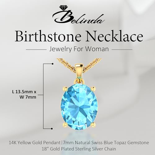 Women's Pendant Necklace, 14k Yellow Gold/White Gold Hanging Jewelry with 7mm Precious/Semi-Precious Oval Birthstone Gemstone & 18" Loose Rope Chain with Lobster Claw2