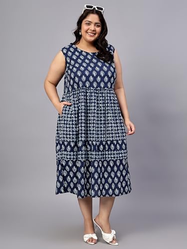 Image of Indietoga Women's Plus Sizes Pure Cotton Printed Tiered Midi Dress (XL to 7XL)