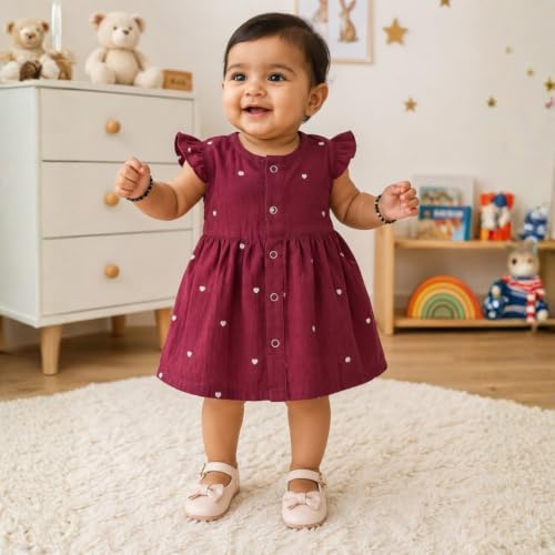 Image of Lilimi Toddler Baby Girl Cotton Muslin Dress, Breathable Flutter Sleeve Button-Front Cute Frocks
