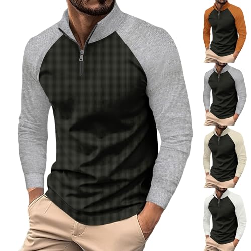 CRNTCEM Mens Quarter Zip Henley Tshirts Long Sleeve Regular Fit Work Tops Mock Neck Casual Active Outdoor Polo Sweatshirts4