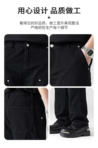 Jeans Pants Trouser Denim High Street Rivet Woodcutting Workwear Men's Straight Casual Handsome Large Clothing4
