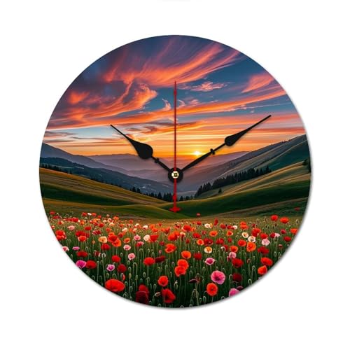 Horloge murale moderne en bois au motif poétique de coucher de soleil