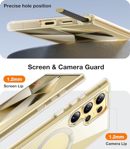 Image of TORRAS 360 Spin Magnetic Stand for Samsung Galaxy S24 Ultra Case, Fit for Magsafe, Hard PC S24 Ultra Phone Case with Kickstand & Ring Holder, Transparent Clear