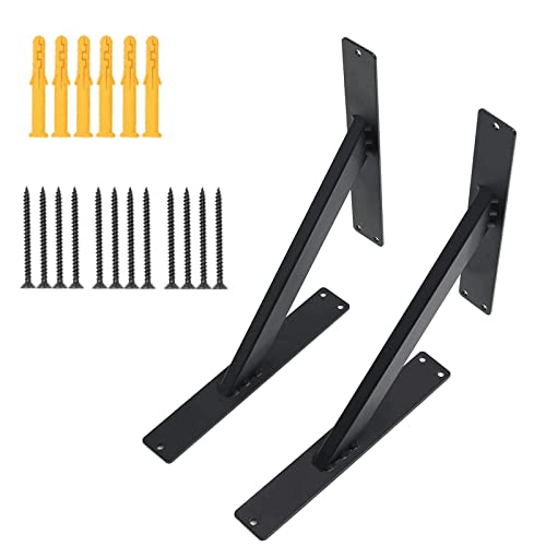 Soportes Estanterias, 30*30CM Soporte Estanteria Esquinas Escuadra Sujeción de Pared, Estanterías Industrial Retro del Hierro Montaje (2Pcs, Negro) Cover