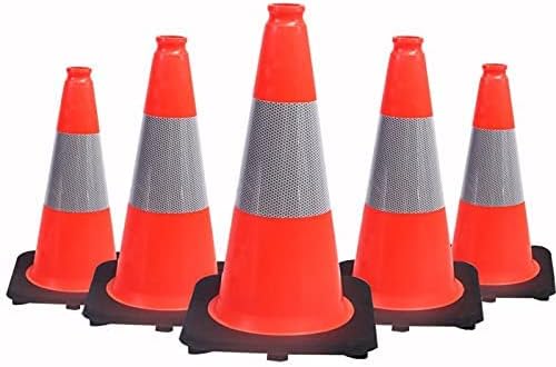 Kosiy (Pack of 5) Orangeplas 18" Orange PVC Safety Traffic Cone Black Base Construction Road Parking Cones with 6" Reflective