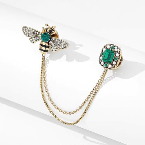 Crystal Insect Bee Brooch Pin Vintage Long Tassel Bee Chain Lapel Pin Rhinestone Bee Corsage Suit Jacket Brooch Pin Jewelry for Women Men Gifts2