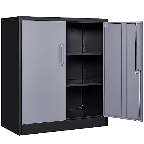 SISESOL Storage Cabinet with Doors and Shelves,36 inch Metal Storage Cabinet with Locking Doors,Small Metal Cabinets with Lock,Gray Garage Cupboard for Home Office,Garage,Shop