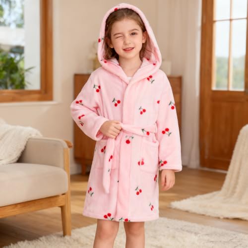 Image of Boys Girls Bathrobes,Toddler Boy Girl Robes,Children's Plush Soft Coral Fleece Hooded Pajamas Sleepwear for Kids