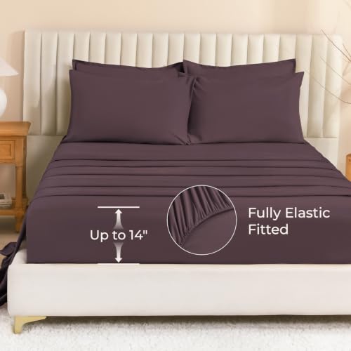 Image of Litanika King Size Comforter Set Plum - 7 Pieces Bed in a Bag King Bedding Comforter Sets, Solid Lightweight Bed Set with Comforter, Sheets, Pillowcases & Shams