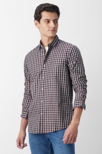 Image of Peter England Men's Slim Fit Full Sleeve Checkered Casual Shirt | 100% Cotton | Premium Twill Weave