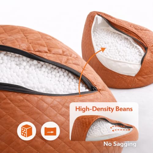 Image of Quilted Velvet Bean Bag with Filled Beans 4XL Bean Bag Chair | Capacity Upto 130Kg Weight | Filled Bean Bag Sofa (TAN Brown4XL)