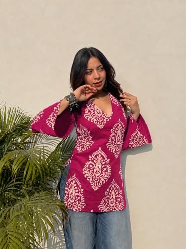 Image of ANNI Designer Cotton Short Kurti for Women | Stylish Kurti | Short Kurti Top | Casual Kurta for Women | Comfortable Cotton Kurtis for Womens