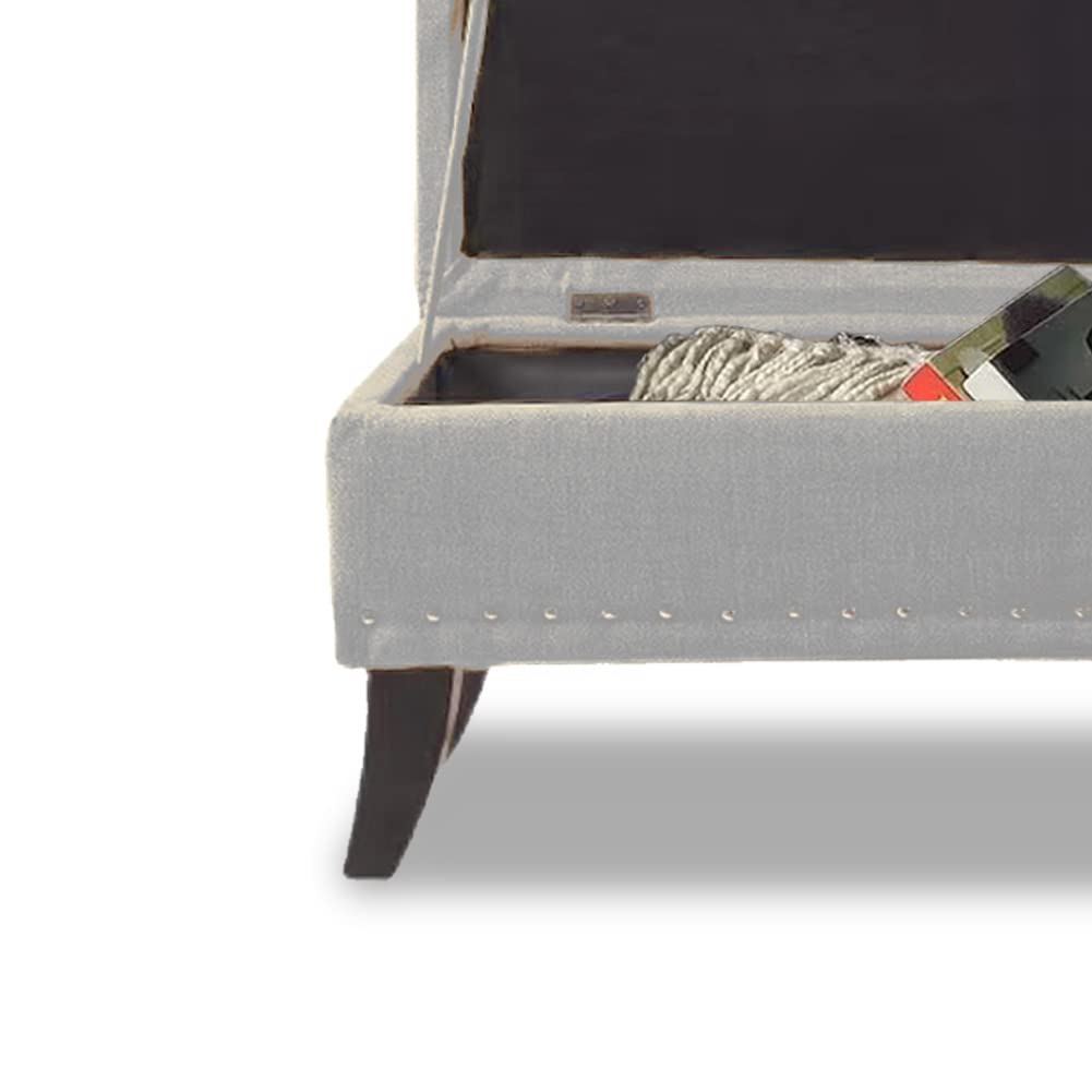 BAKAJI Puf - Baúl para Banco y reposapiés, para Dormitorio, Revestimiento de Tela, Rectangular, Suave, Espacioso, con Estructura de Madera, 80 x 45 cm (Gris)