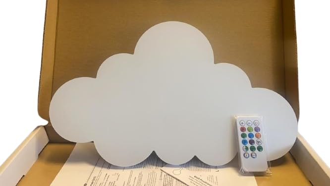BugyBagy Cloud Wall Lamp with Remote Control – 9 Color Options, Adjustable Brightness, Timer Function for Kids' Room, Nursery, and Bedroom – Perfect for Sleep & Relaxation