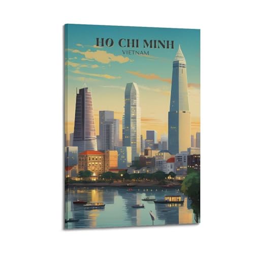 Affiche vintage Ho Chi Minh paysage urbain pour raviver vos souvenirs de voyage sur toile encadree