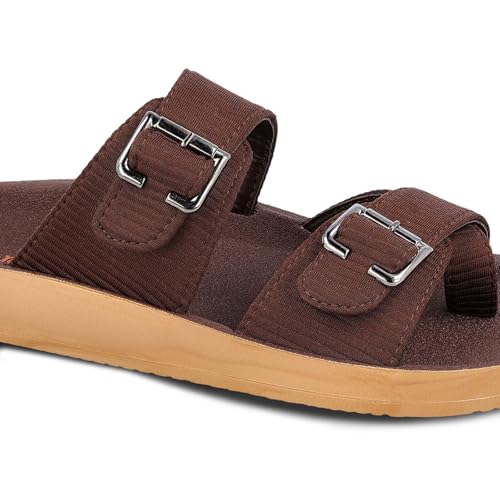 Image of Walkaroo Men's Double Buckle Slide Sandals|Open Toe Casual Flat Slippers,Adjustable Buckle Straps, Soft Cushioned Footbed, Fabric Upper,Lightweight Flexible Sole |Casual, Daily Wear, Home, Travel, Shopping&Comfortable Wear Sandals for Men's|WGR53044