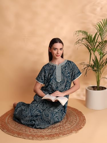 Image of G4Girl Pure Cotton Embroidery Nighty for Women's | Night Gown | Nighty | Nightdress | Maxi | Sleepwear | Jaipuri Nighty | Nighties | Gown