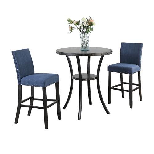 Roundhill Furniture Biony 3-Piece 36" Round Espresso Bar Table with