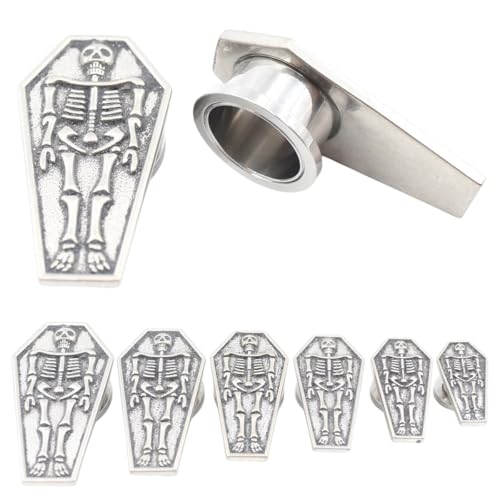 2Pc Hexagon Skull Skeleton Coffin Stainless Steel Ear Tunnel Plug Expander Stretcher Gauge Earring - Chic Stud Earrings, Fashion Accessory for Women's Daily Style