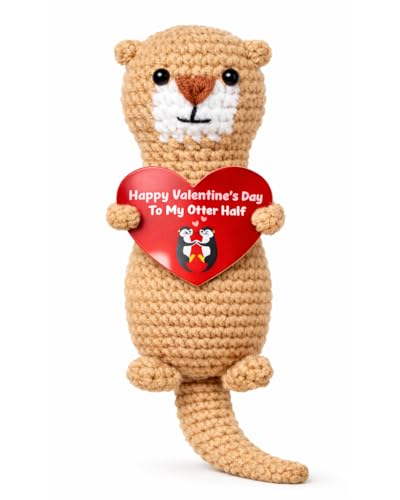 Image of Cute Crochet Otter Valentine's Day Gift - Handmade Love Otter Holding Heart - Romantic inchto My Otters Half inch Gift for Him or Her - Valentine Keepsake for Wife, Husband, Girlfriend or Boyfriend