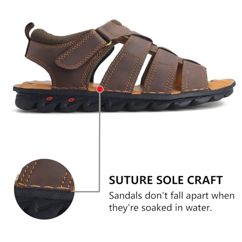 VOCECO Men's Open Toe Causal Leather Fisherman Adjustable Lightweight Outdoor Summer Beach Sandals4