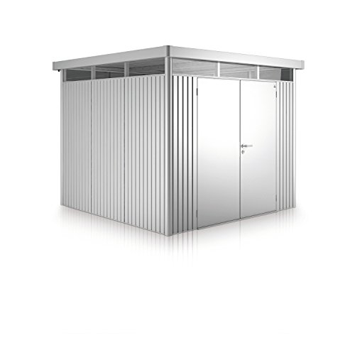 BioHort Heavy Duty Highline H5 9x10 Double Door Metal Garden Shed Storage Silver