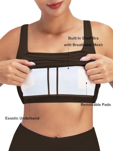 Image of Sunzel Square Neck Longline Sports Bra, Built-in Bra Crop Tank Top | Buttery Soft, Removable Pads, Light to Medium Support, Wide Straight Straps, Yoga, Pilates, Gym, Daily Wear