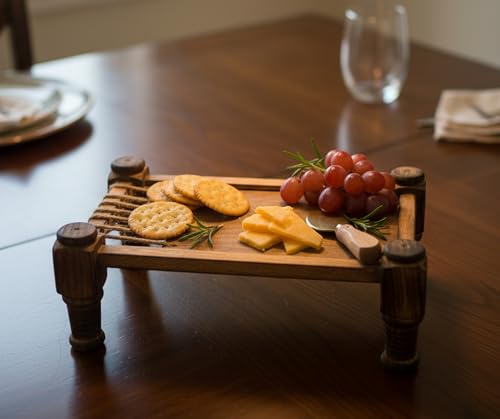Image of eSplanade Cot Charpai Khaat Serving Platter Tableware Serveware for Home and Kitchen | Wood - 11.5 inch Inches - Brown